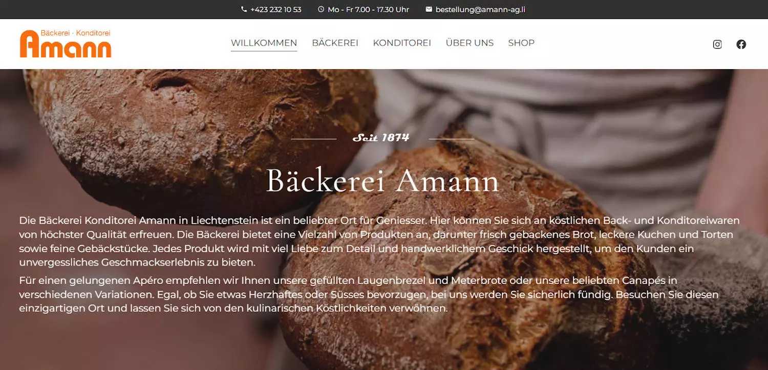 Backerei Amann, Homepage für Handwerker, Österreich, Deutschland, Schweiz, Igl-Web, Paraguay