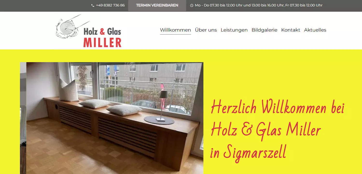 Holz, Glas, Miller, Homepage für Handwerker, Österreich, Deutschland, Schweiz, Igl-Web, Paraguay